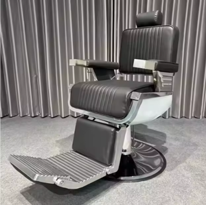 Fauteuil de barbier pour hommes, salon de coiffure de luxe, acier inoxydable, personnalisation de la couleur du logo, inclinaison et levage - Product Image 1