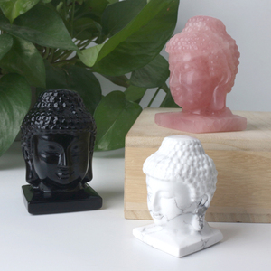 Statues de Bouddha en cristal artisanal, sculptées en pierre naturelle, quartz rose, statue de tête de Bouddha en cristal de guérison, figurine - Product Image 1