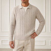 Pull en tricot pour homme style Old Money, en pure laine, col effet deux pièces, fabrication OEM ODM, usine source, marque privée