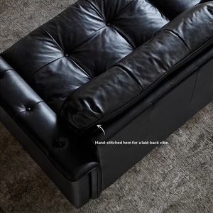 Bauhaus Designer Nebula Waxed Leather <b>Sofa</b> Retro <b>Black</b> Genuine Leather Couch for Small Living Room - Product Image 5