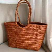Sac fourre-tout d'été pour femme en cuir véritable tressé à la main en cuir de vachette, style panier, avec cordon de serrage, design français de niche