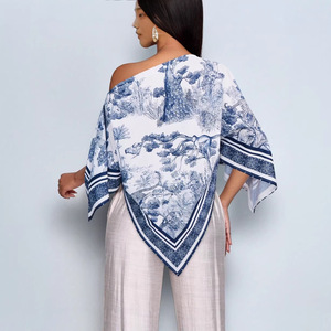 Nuova Blusa Estiva da Donna Stile Resort con Stampa Animalier, Vestibilità Ampia, <span class=keywords><strong>Spalle</strong></span> <span class=keywords><strong>Scoperte</strong></span> e Design a Mantella, Collezione Europea Americana 2026 - Product Image 3