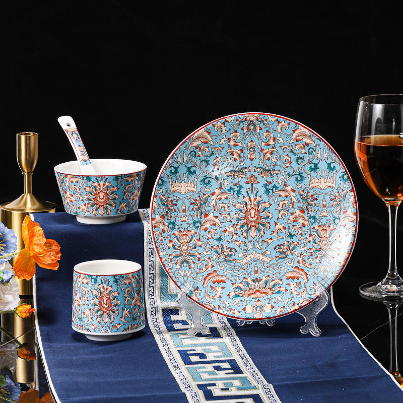 Blue enamel four-piece set