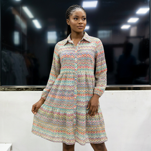 Women’s Multicolor Printed Long Sleeve Shirt <b>Dress</b> | Casual A-Line Button Front <b>Dress</b> - Product Image 4
