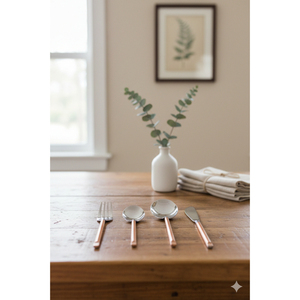 Ensemble de couverts en acier inoxydable écologiques avec poignée en or rose, vaisselle classique pour les fêtes - Product Image 1