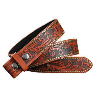 Sangle de <span class=keywords><strong>ceinture</strong></span> en cuir PU de style punk floral en relief occidental <span class=keywords><strong>sans</strong></span> <span class=keywords><strong>boucle</strong></span> Outillage fait à la main <span class=keywords><strong>Ceinture</strong></span> occidentale en cuir pour hommes - Product Image 1