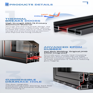 Portes françaises à double vitrage avec cadres en aluminium, adaptées aux environnements résidentiels intérieurs <span class=keywords><strong>et</strong></span> extérieurs. - Product Image 5