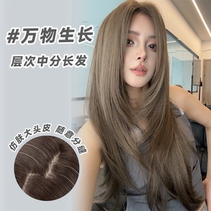วิกผมยาวตรงสำหรับผู้หญิง รุ่น Dm415 38 สีน้ำตาลเทาเฮเซลนัท  หน้าม้าปัดข้าง  เส้นผมธรรมชาติ  ใยคาเนคาลอน  แบบเต็มศีรษะ - Product Image 2