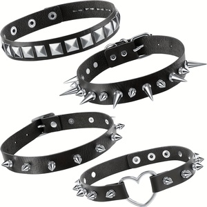 Femmes Hommes Cool Punk Choker Gothique Rivet Heart Shape <span class=keywords><strong>Biker</strong></span> Choker PU Leather Collar Black Rock Necklace - Product Image 1