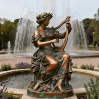 Figure féminine mythologique en bronze classique fabriquée à la main avec Lyre | Idéal pour les projets d'art de jardin, de plaza et municipaux