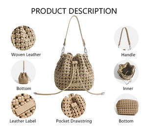 Borsa a Secchiello di Lusso 3253 in Pelle Vegana PU per Donna, Borsa a Spalla Intrecciata a Mano, Moda Primaverile in PU - Product Image 2