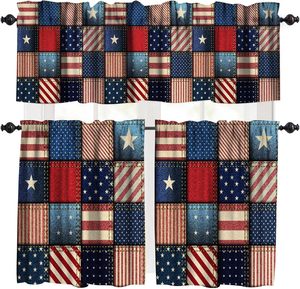 วันประกาศอิสรภาพ อย่าลืมฮีโร่ของเรา ผ้าม่านครัวลายธงชาติอเมริกัน ผ้าม่านหน้าต่างลายดอกไม้ ผ้าม่านสั้นแบบวาลานซ์ 3 ชิ้น - Product Image 5