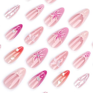 Mariposa tridimensional 3D desgaste de <span class=keywords><strong>uñas</strong></span> Parche degradado francés Flor Perla <span class=keywords><strong>uñas</strong></span> falsas - Product Image 2