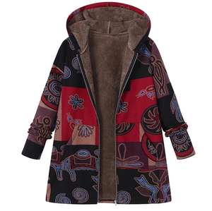 Commercio all'ingrosso di vestiti di cotone peluche <span class=keywords><strong>con</strong></span> cappuccio e <span class=keywords><strong>cerniera</strong></span> a maniche lunghe da donna di alta qualità <span class=keywords><strong>con</strong></span> <span class=keywords><strong>cappotto</strong></span> grande a colori <span class=keywords><strong>con</strong></span> stampa retrò - Product Image 3