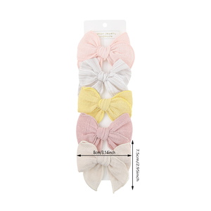 Ensemble de 5 pinces à cheveux en forme d'arc, en tissu de lin et de coton coloré, accessoires pour filles et bébés, broderie, ensemble de pinces à cheveux - Product Image 4