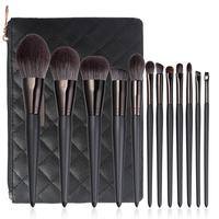 Lot de 12 pinceaux de maquillage professionnels de luxe, synthétiques, véganes, noirs, personnalisables avec logo, haute qualité, marque privée, vente en gros fabricant