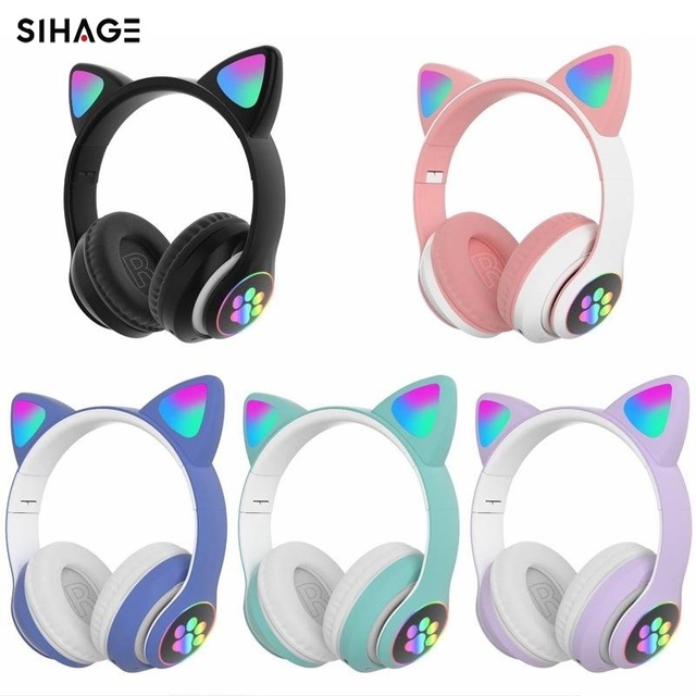 STN28 Game Headset Cute Cat Ear Wireless BT Earphones Sports Travel Earphones with JL Chipset for DJ Music Gaming