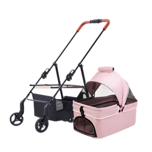 รถเข็นสำหรับสัตว์เลี้ยงสุดหรู kinderwagen voor huisdieren รถเข็นสุนัขสีชมพูแบบพับได้ - Product Image 2