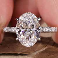 Anillo de Compromiso Solitario con Diamante Cultivado en Laboratorio, Corte Ovalado de 3CT, Cuatro Puntas, Banda Pavé, Oro Sólido de 14K/18K, Certificado IGI, CVD/HPHT, Personalizado