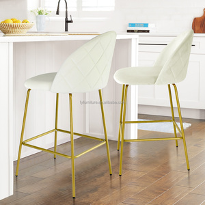 Vente en gros Petit déjeuner moderne de luxe Comptoir de cuisine Tabouret de bar en velours touffeté <span class=keywords><strong>chaise</strong></span> avec pieds en métal doré - Product Image 2