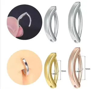 אופנה מובילה 2024 חדש ASTM F136 טבעת בטן טיטניום, משטח חלק, טבעת בטן סיטונאי, תכשיטי גוף פירסינג בסיסיים