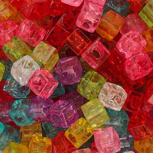 Perles de lettre carrées transparentes en plastique couleur bonbon perles colorées à grand trou matériel perlé bricolage - Product Image 3