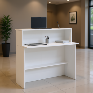 Bureau d'accueil blanc en bois d'ingénierie, design minimaliste, mobilier de bureau commercial - Product Image 2