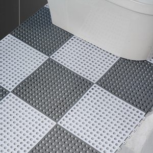 Anti Slip Interlocking Floor Mat Square Plastic Bathroom Kitchen Waterproof Home Use Geometric Pattern White Gray - Product Image 3