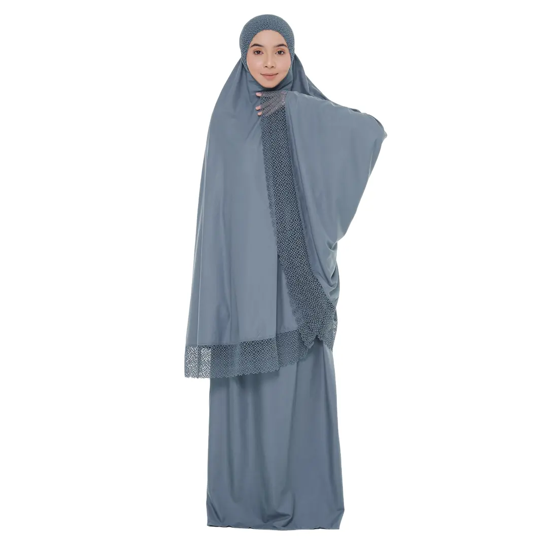 袖付きSIPOカスタムマレーシアテレカンレース祈りスーツはイスラム教徒の祈りを完全にカバーしますジルバブチンカバー祈りセット