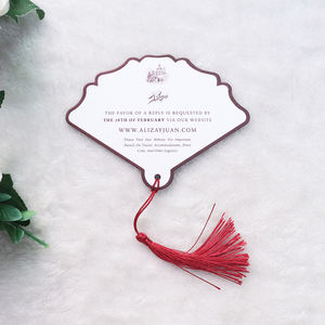 Tarjetas de Menú de Boda con Diseño Vintage Personalizado en Forma de Abanico, Tarjeta de Programación Borgoña con Borla de Cinta - Product Image 3