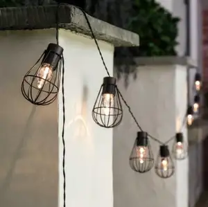 10 LED Metal Vintage Iron Cage Party Lights solar powered outdoor string lights for christmas wedding holiday birthday
