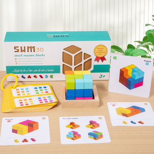 Jeux de blocs de construction en bois Montessori pour garçons, filles, enfants, jouets de sol, puzzle 3D familial, blocs de construction en bois colorés - Product Image 3