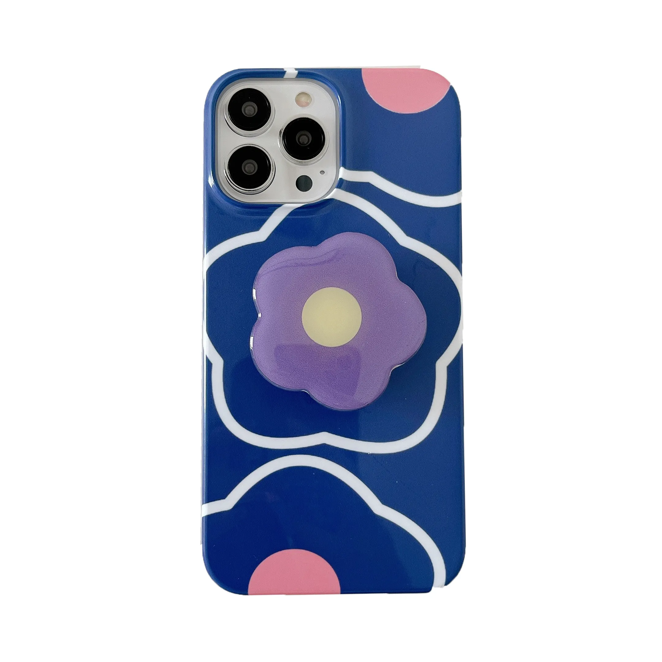 Blue Flower IMD Bright Half Wrapped Fashion ins Stay Phone Case For iPhone 13 14 Pro Max Soft TPU Mobile Phone Case With Bracket