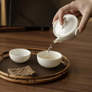 Guanlan Jade Porcelain Quick Cup <b>Set</b> One Pot Two Cups Portable Outdoor Kung Fu <b>Tea</b> <b>Set</b> - Product Image 2