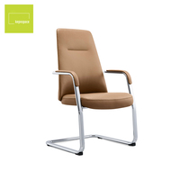 Chaise de bureau Kepo, chaise de travail en cuir à dossier moyen sans roulettes, chaises pour invités pour salle de conférence