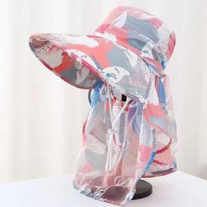Sombrero de sol de ala ancha para verano con protector facial, transpirable, protección para exteriores para mujer, ciclismo, recolección de té - Product Image 1