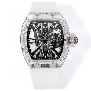 Reloj de Pulsera Transparente con Forma de Barril para Hombre, Correa de Fluororubber Blanca, Lujoso, Elegante, para Uso Diario y Fiestas - Product Image 1