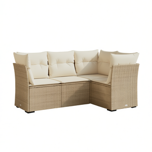 Conjunto de Sofá de Jardín en Ratán Sintético PE Beige, Patas Ajustables, Muebles de Exterior de Diseño Contemporáneo, Cojines de Espuma de Alta Densidad - Product Image 1