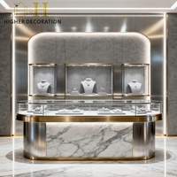 Comptoir de Présentation de Bijoux en Verre avec Texture Métallique Premium pour Magasin de Bijoux