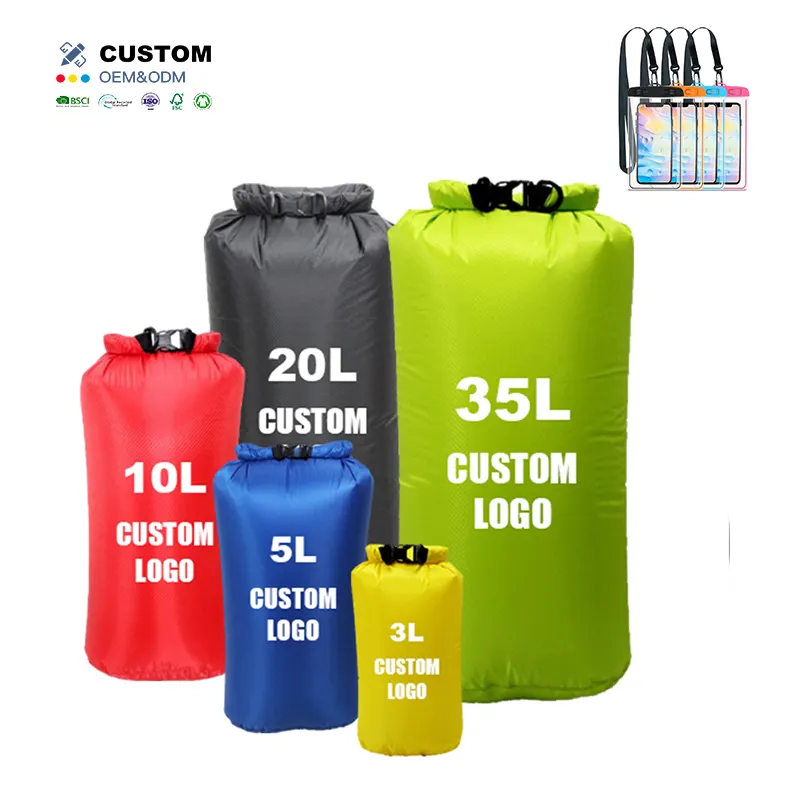 Oem Custom Print Logo 2L 5L 10L 15L 20L Polyester Water Proof Bag Hiking Swim 500d PVC Tarpaulin Ocean Pack Waterproof Dry Bag