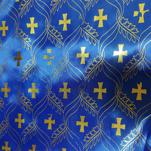 Tessuto in Raso di Poliestere Stampato per Funerali all'Ingrosso, Motivo a Croce Dorata, Tessuto per Rivestimento di Bare e Cofani <span class=keywords><strong>Funebri</strong></span> - Product Image 3