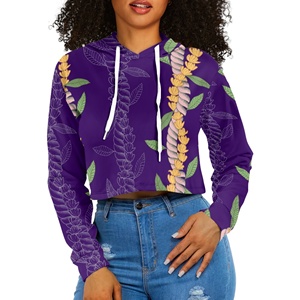 Abbigliamento Drop Shipping donna personalizzato Aloha hawaiana Maile e Mokihana stampa donna felpa con stampa ombelico su richiesta - Product Image 1