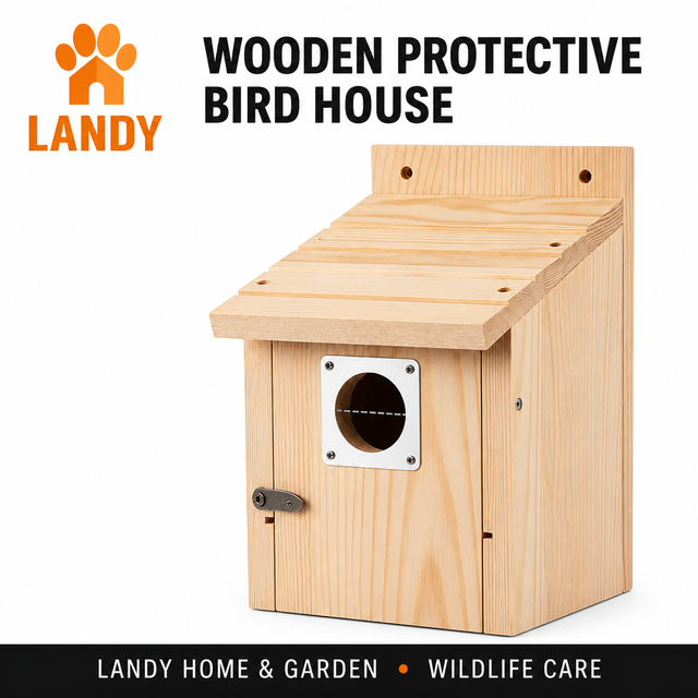Natural Pine Wood Bluebird House Outdoor Nesting Box With Metal Predator Guard 1.5 Inch Entrance Hole For Garden Patio