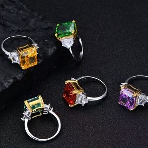 OEM High Quality Plata 925 Silber Verlobung squad rat Zirkon Ring Feiner Schmuck Bling Farbe Luxus Versprechen Frauen Große Edelstein ringe - Product Image 2