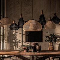 Lámpara Colgante LED de Ratán Japonés Vintage, Tejida a Mano, Diseño Artesanal, para Isla de Cocina, Comedor, Loft