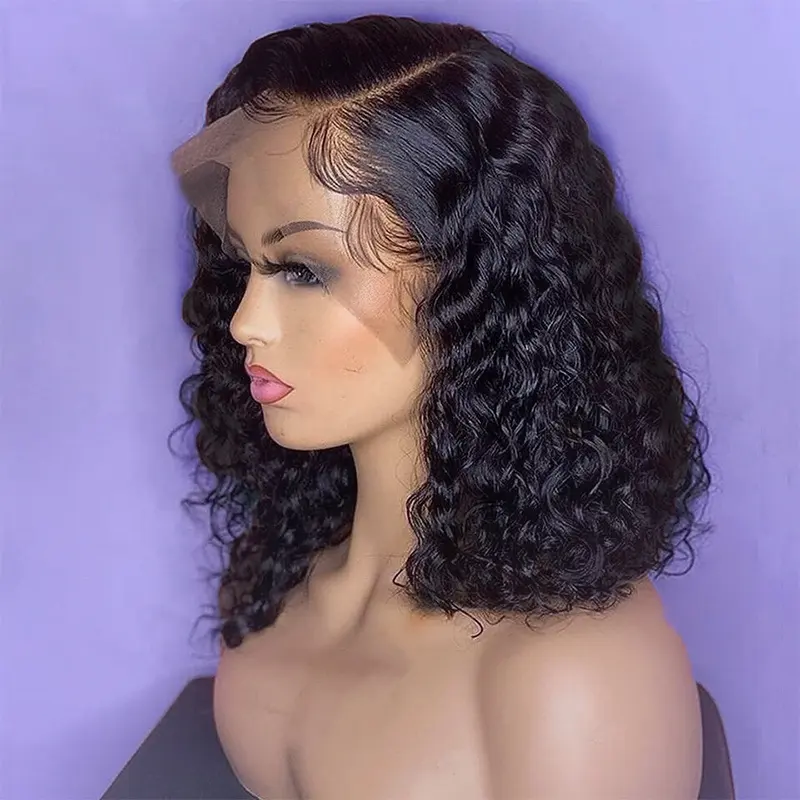 Jerry Curly 13x4 Lace Front Wig Short Bob Frontal Human Hair Wigs Brazilian Remy Pre Plucked Hd Lace Frontal Wig 250 Density