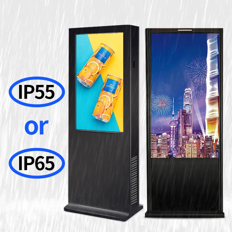 Glass screen display android 65 inch advertising equipment lcd double side totem digital signage outdoor