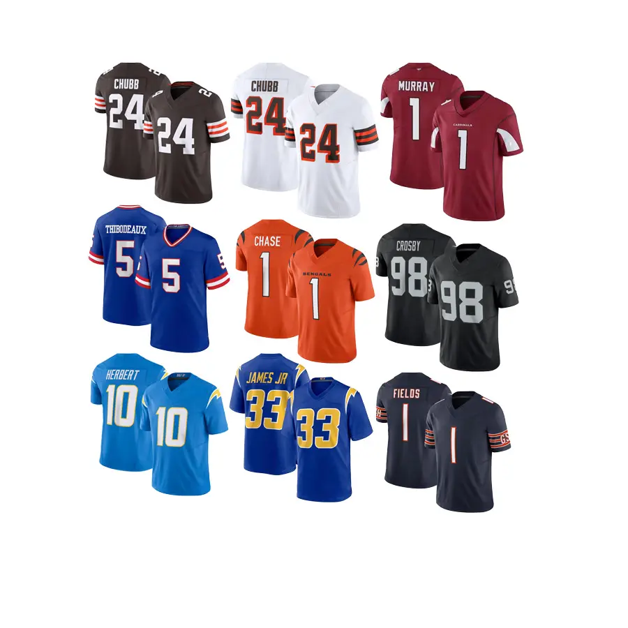 High Quality Stitched Nfling Jersey New Browns Panthers Cardinals Giants Bengals Chargers Raiders American Football Jerseys
