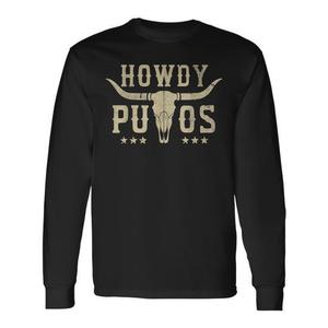 Camiseta de manga larga Howdy Putos Bull Skull, diseño retro vintage de vaquero campestre - Product Image 1