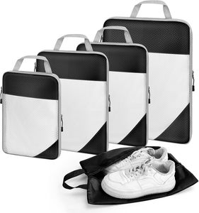 7 Set Polyester Fashion Zipper Mesh Expandable Packing Cubes Tote Bag for <b>Suitcases</b> Travel Luggage Organizers - Product Image 1